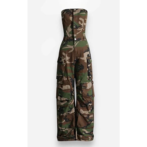 JP Harper NYC Pants - JP Harper NYC Tube Top Strapless Cargo Camouflage Jumpsuit Wide Leg Sz L New